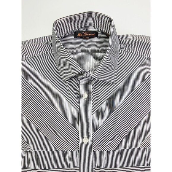 Ben Sherman Size XL Mens Black White Cross Stripe Embroidered Logo Cotton Shirt - Picture 1 of 13